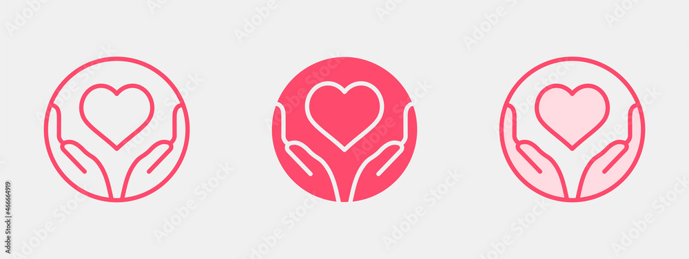 Heart in hands icon. Nonprofit, justice, organization logo template. Vector illustration. - obrazy, fototapety, plakaty 
