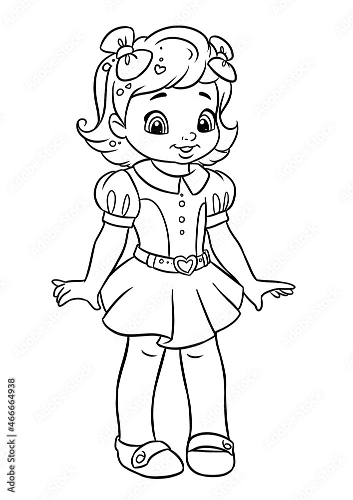 Little girl doll dress illustration coloring