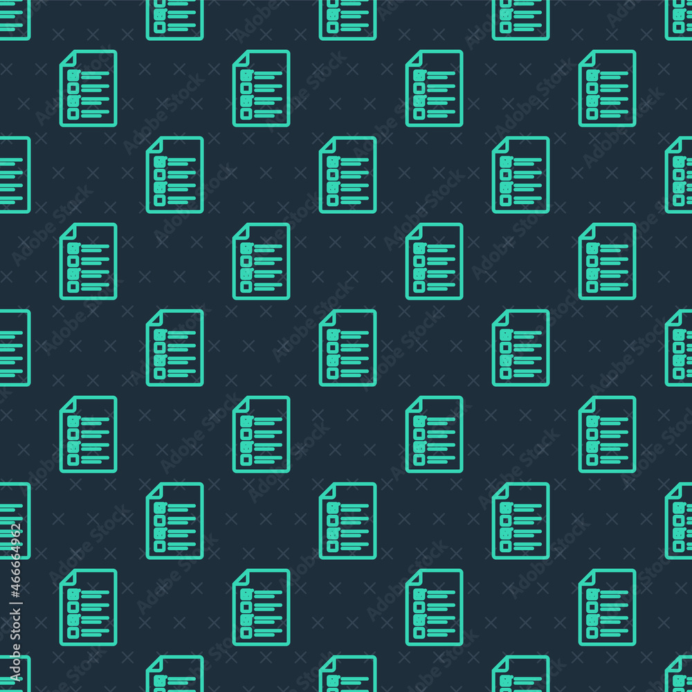 Green line Online quiz, test, survey or checklist icon isolated seamless pattern on blue background. Exam list. E-education concept. Vector Green line Online quiz, test, survey or checklist icon isolated seamless pattern on blue background. Exam list. E-education concept. Vector