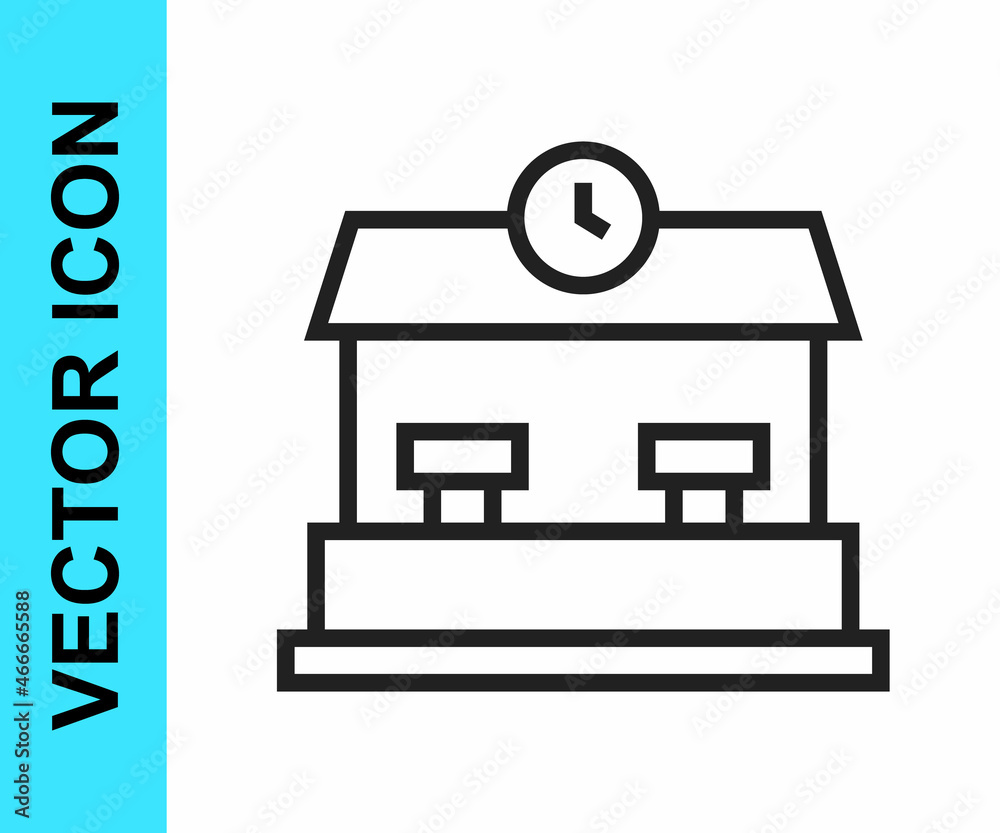Black line Railway station icon isolated on white background. Vector Black line Railway station icon isolated on white background. Vector