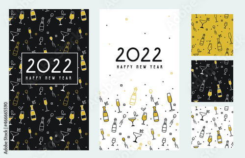 Happy New Year- 2022 . Collection of greeting background designs, New Year, social media promotional content. Vector illustration