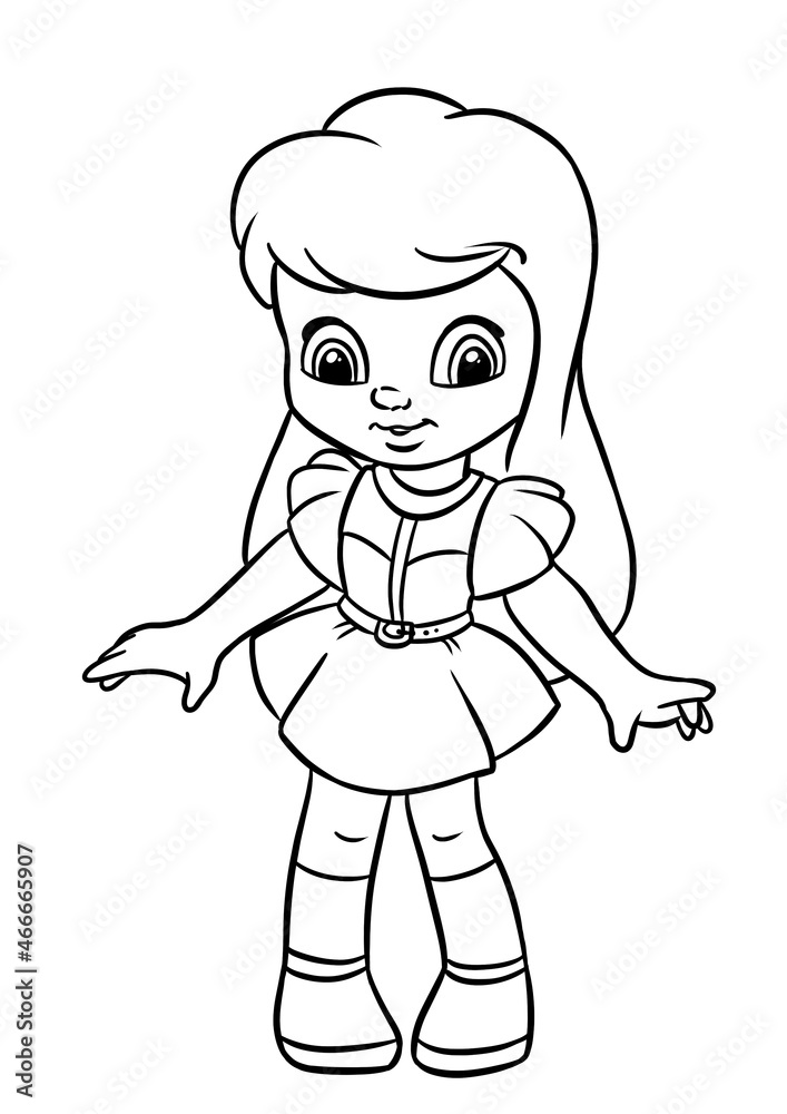 Little girl doll  dress illustration character coloring