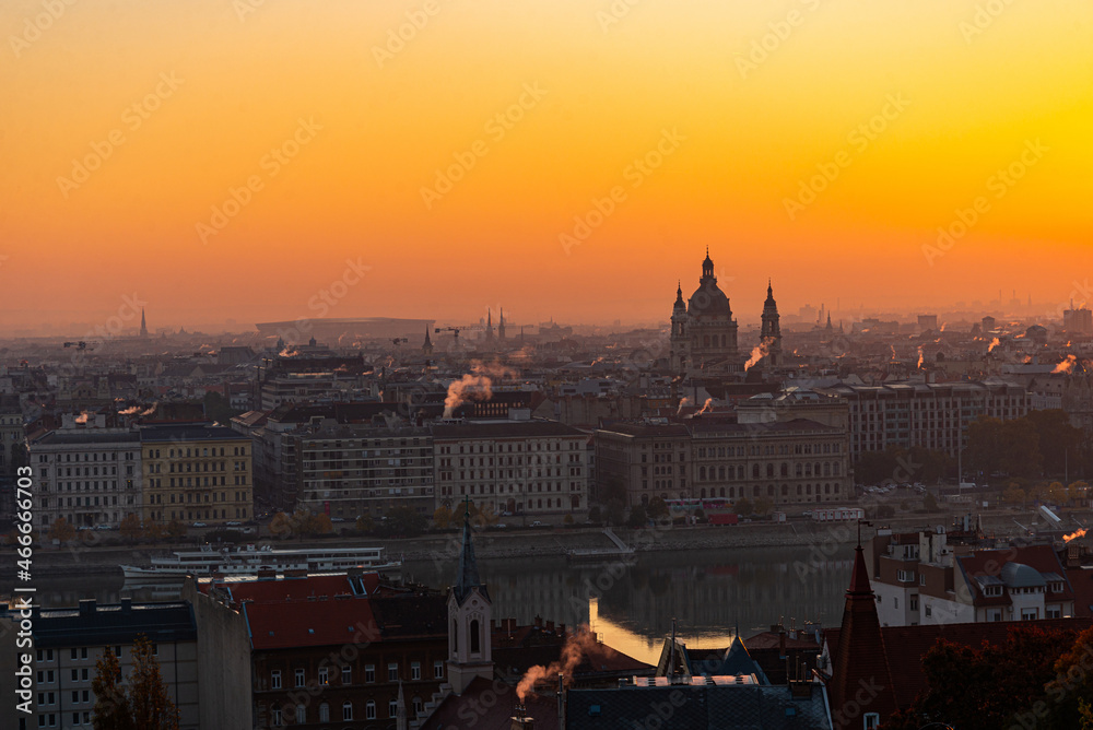 city of Budapest at sunrise in October 2021