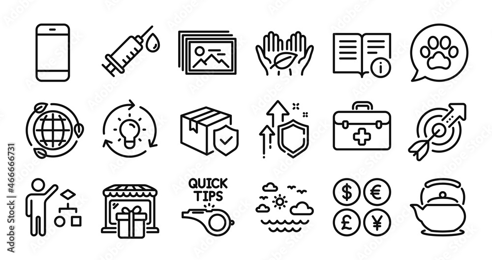 Gift shop, Travel sea and Smartphone line icons set. Secure shield and Money currency exchange. Technical info, Pets care and Image gallery icons. Medical syringe, Eco energy and Teapot signs. Vector Gift shop, Travel sea and Smartphone line icons set. Secure shield and Money currency exchange. Technical info, Pets care and Image gallery icons. Medical syringe, Eco energy and Teapot signs. Vector