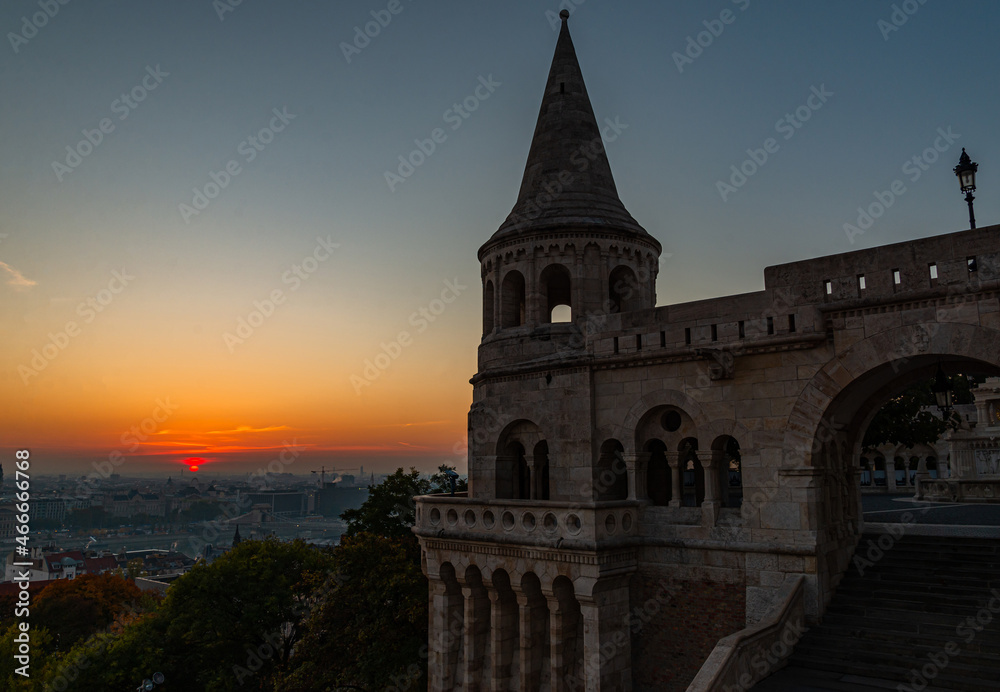 Budapest, Hungary 2021 October: Fisherman's Bastion at sunrise in Budapest