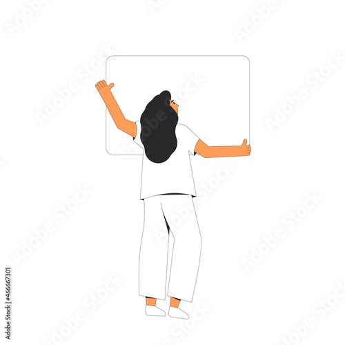 Woman holding blank banner.