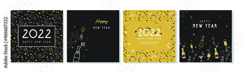 Happy New Year- 2022 . Collection of greeting background designs, New Year, social media promotional content. Vector illustration