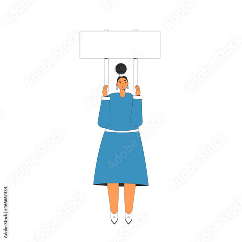 Woman holding blank banner.