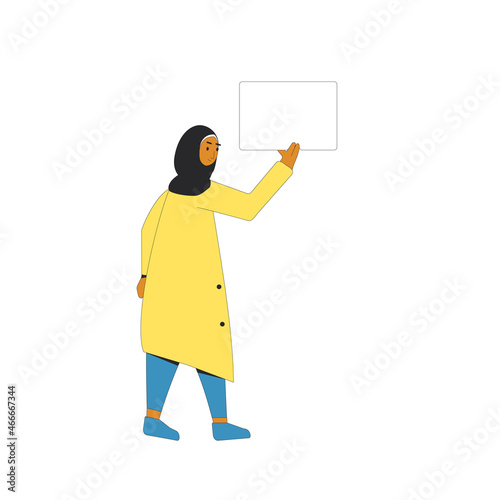 Woman holding a banner.