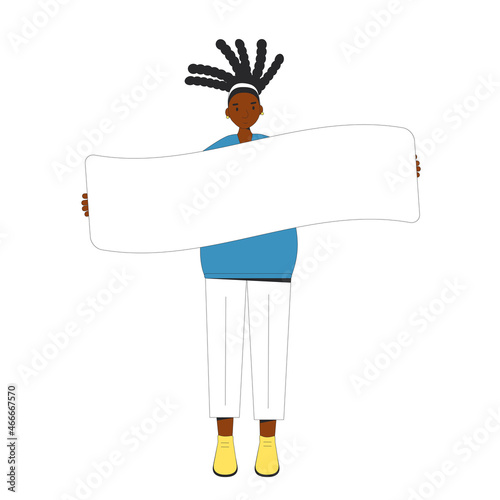 Girl holding blank banner.