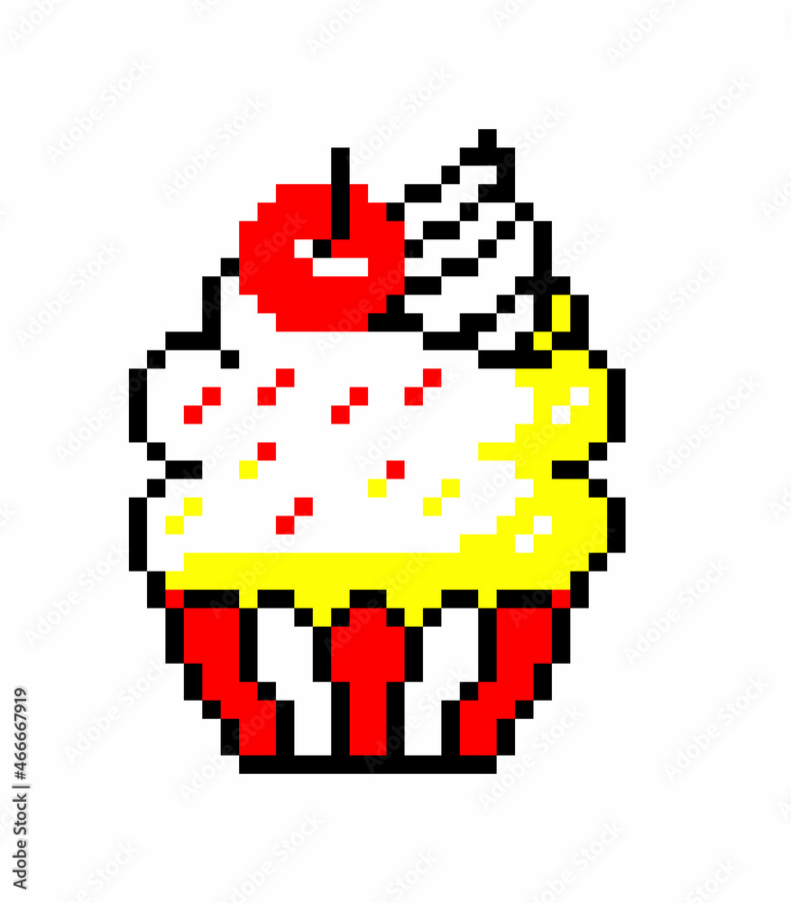 Fototapeta premium cake with cream and cherries.dessert for Christmas, pixel art.
