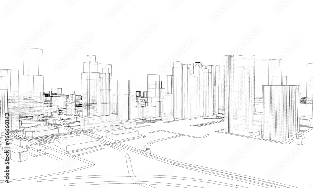 City view. Buildings and streets. Vector