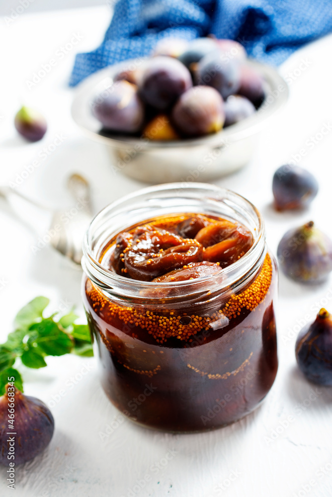 fig jam in a jar, figs with sugar fig jam in a jar, figs with sugar