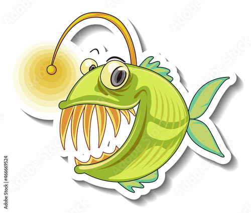 Sea Animal Cartoon Sticker with Anglerfish
