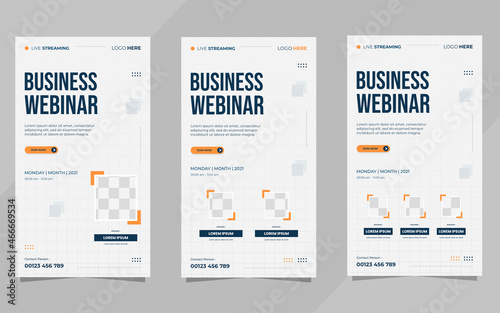 Set of social media stories template for Business Webinar, Marketing Webinar, and other seminars with white minimalist background