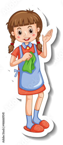 Sticker template with a girl cartoon character isolated