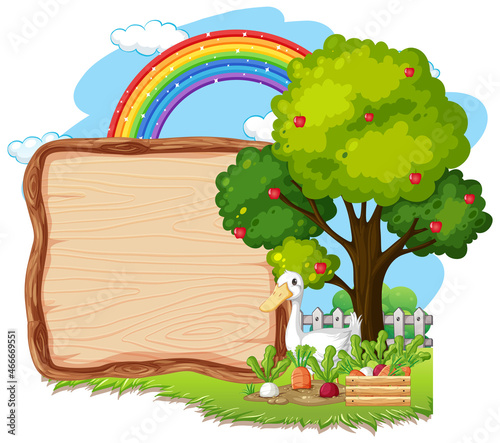 Empty banner template in the farm scene isolated on white background