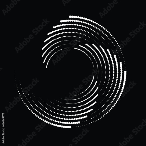 Rotating halftone dots in Spiral Form for comic books . Twirl background . Vector Illustration . Round Logo . Spiral Design element . Abstract Geometric vortex.