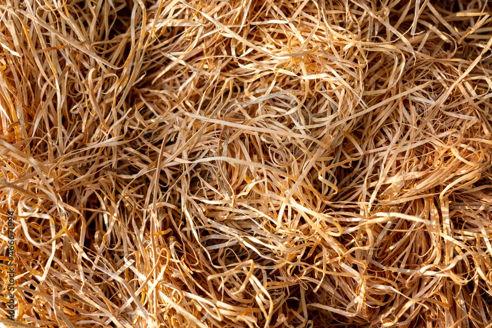 A pile of natural raffia with light falling on it from the side A pile of natural raffia with light falling on it from the side