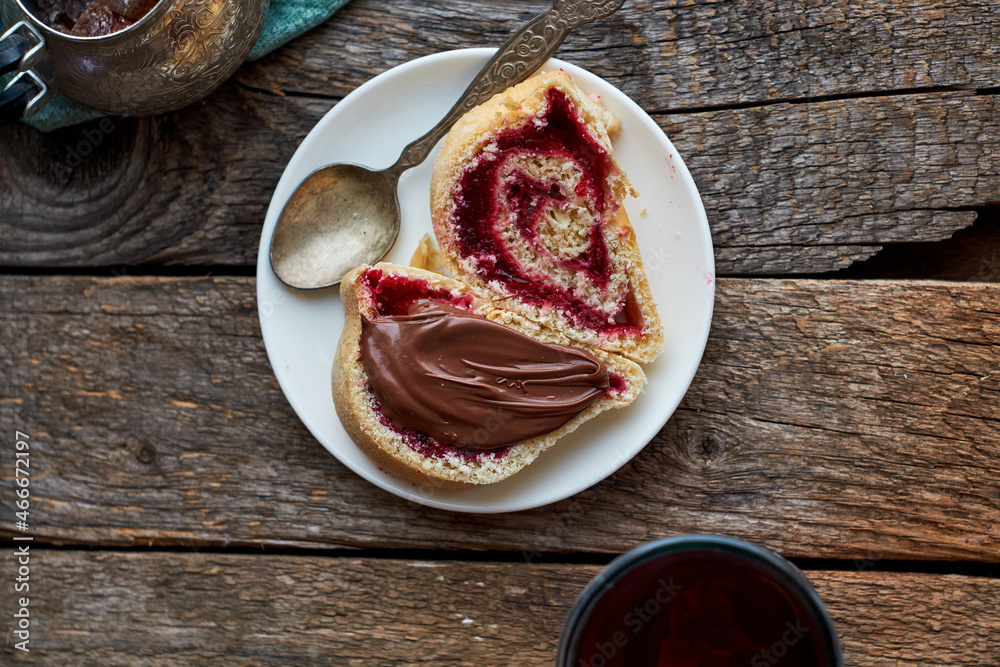 Cherry roll yeast dough with chocolate paste Cherry roll yeast dough with chocolate paste