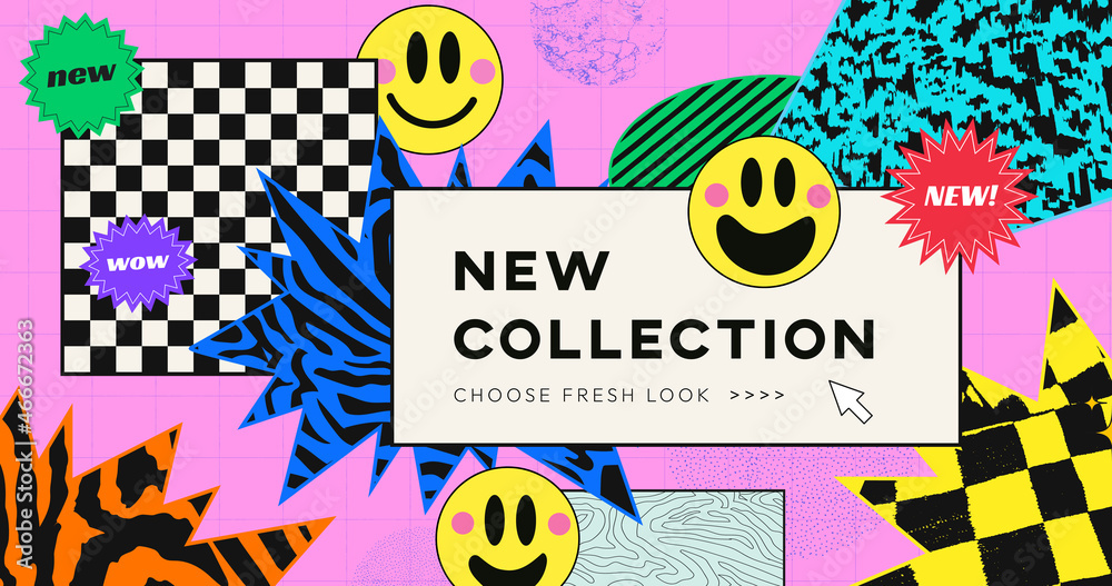Cool Abstract Pop Background Vector Design. New Collection Trendy Banner. Hipster Cute Illustration. Cool Abstract Pop Background Vector Design. New Collection Trendy Banner. Hipster Cute Illustration.