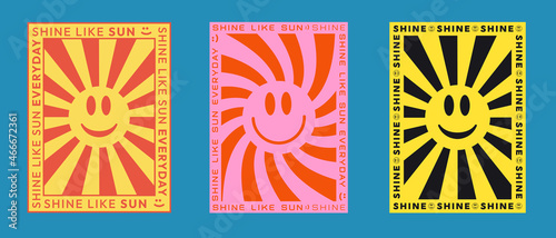Obraz na plátně Set of Cool Trendy Shine Posters. Sunshine retro placard.