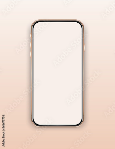 Wallpaper Mural Isolated empty cell phone mockup. Golden phone on the beige background. Smart phone template. Torontodigital.ca