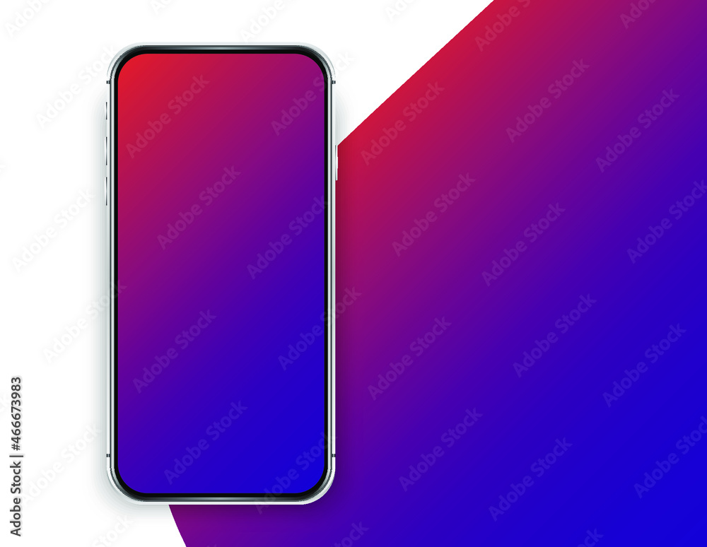 Realistic mobile phone on gradient background. Smartphone universal blank screen, mock up phone. Template for presentation user interface design.