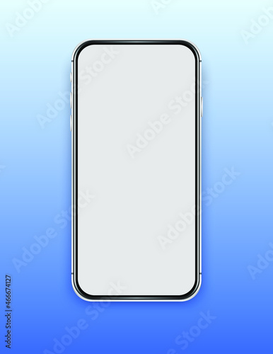 Wallpaper Mural Silver cell phone mockup on a blue gradient background. Smartphone empty template. Cellphone frame with blank display isolated. Torontodigital.ca