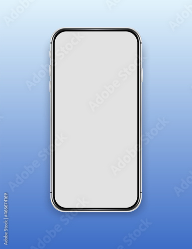 Wallpaper Mural Silver cell phone mockup on a blue gradient background. Smartphone empty template. Cellphone frame with blank display isolated. Torontodigital.ca