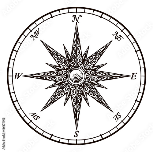 Compass Rose Old Vintage Engraved Etching Map Icon