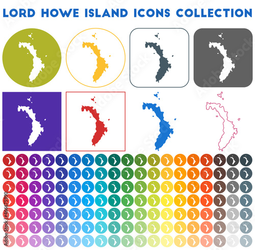 Lord Howe Island icons collection. Bright colourful trendy map icons. Modern Lord Howe Island badge with island map. Vector illustration. photo