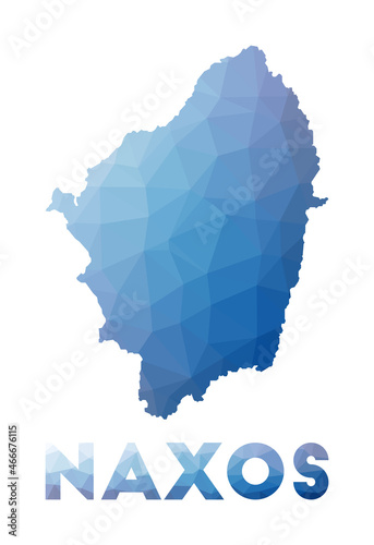 Low poly map of Naxos. Geometric illustration of the island. Naxos polygonal map. Technology, internet, network concept. Vector illustration.