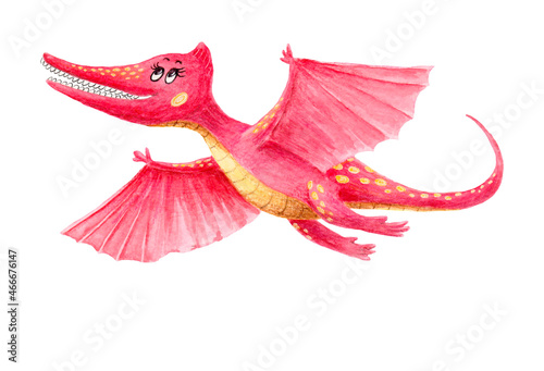 flying dinosaur watercolor pterodactyl isolated  on a white background
