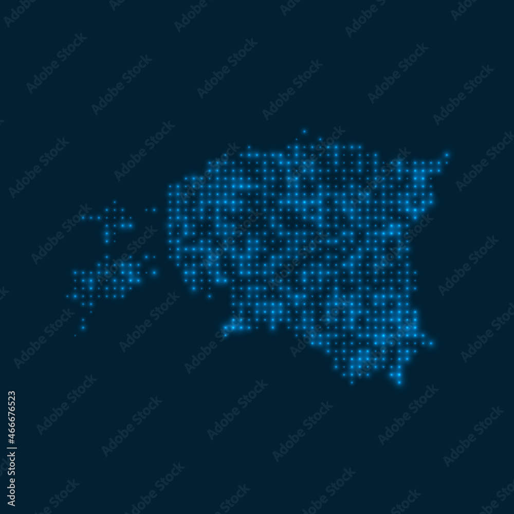 Estonia dotted glowing map. Shape of the country with blue bright bulbs. Vector illustration.