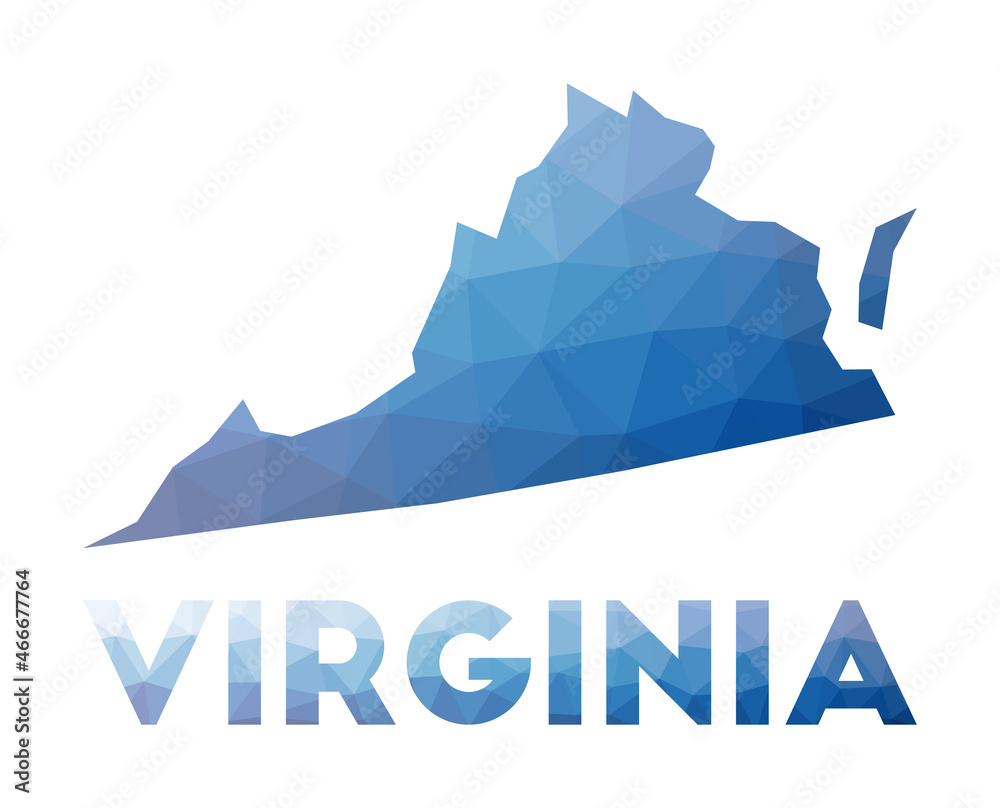 Low poly map of Virginia. Geometric illustration of the us state. Virginia polygonal map. Technology, internet, network concept. Vector illustration.