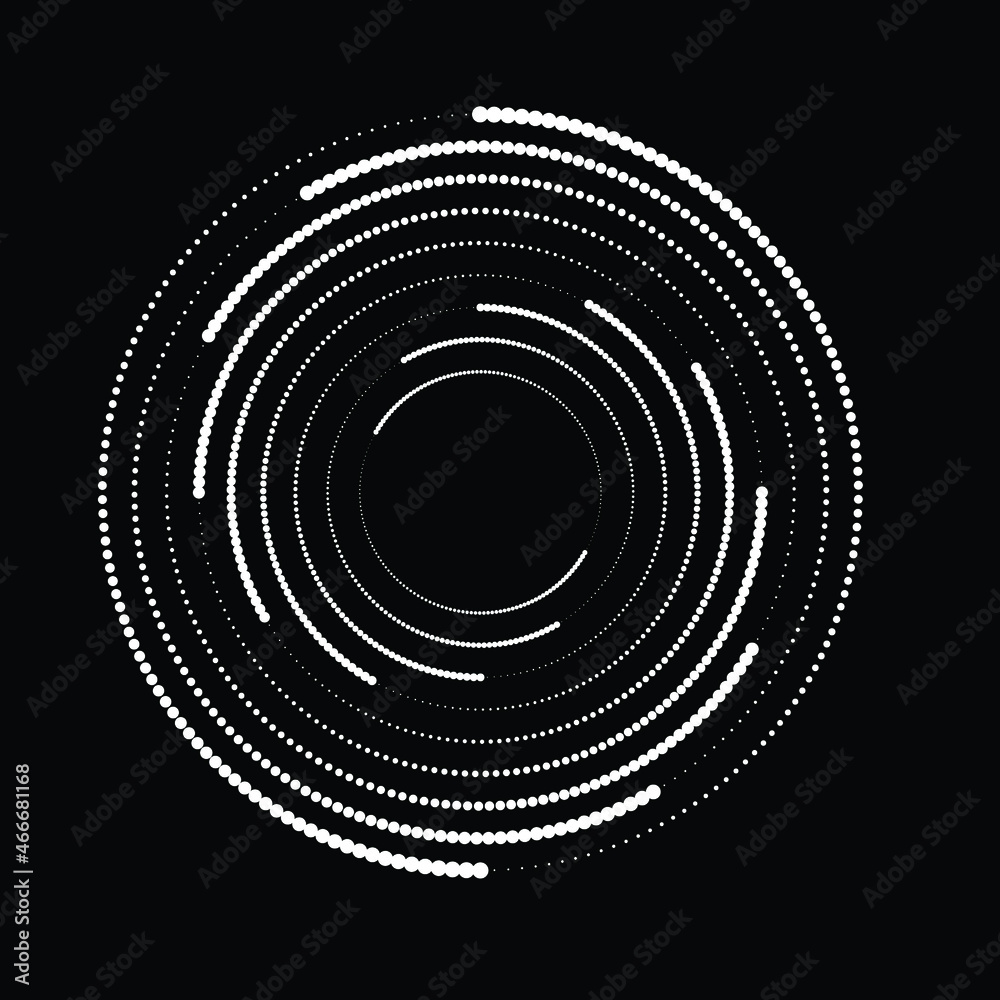 Rotating halftone dots in Spiral Form for comic books . Twirl background . Vector Illustration . Round Logo . Spiral Design element . Abstract Geometric vortex.
