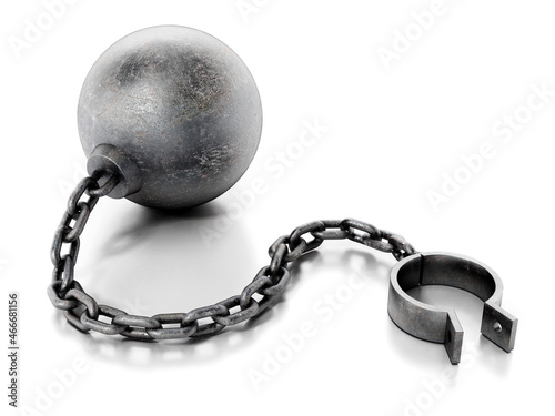 Ball and chain isolated on white background. 3D illustration