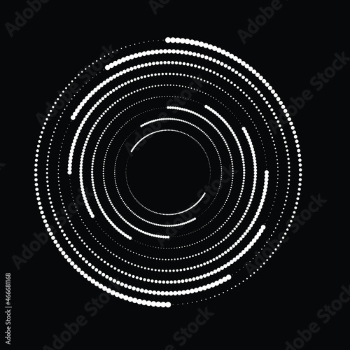 Rotating halftone dots in Spiral Form for comic books . Twirl background . Vector Illustration . Round Logo . Spiral Design element . Abstract Geometric vortex.