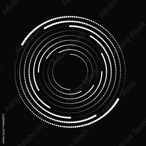 Rotating halftone dots in Spiral Form for comic books . Twirl background . Vector Illustration . Round Logo . Spiral Design element . Abstract Geometric vortex.