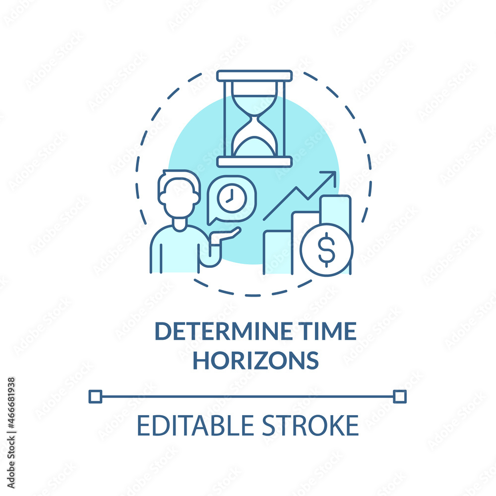 Determine investment timeline concept icon. Investments income growth periods abstract idea thin line illustration. Planning time horizon. Vector isolated outline color drawing. Editable stroke