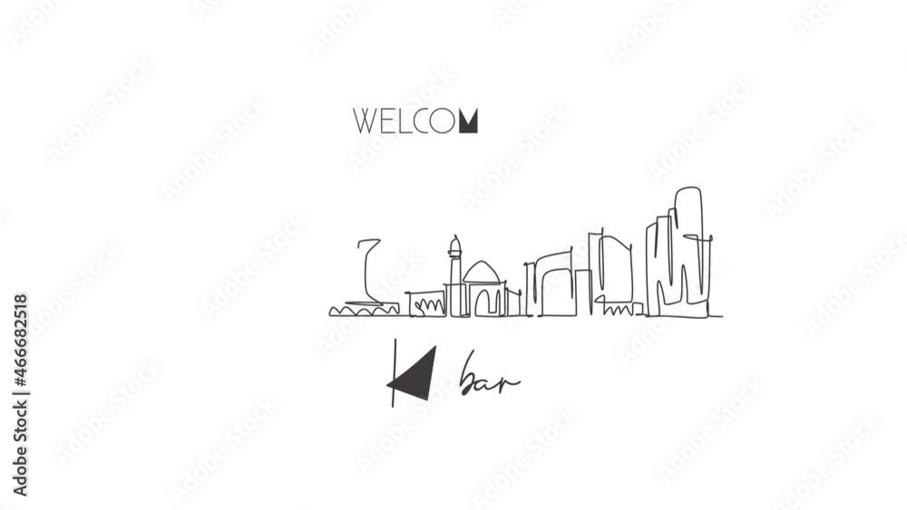 Animation of one line drawing Khobar city skyline, Saudi Arabia. World town landscape postcard print. Best place holiday destination. Editable continuous line self draw animated. Full length motion. Animation of one line drawing Khobar city skyline, Saudi Arabia. World town landscape postcard print. Best place holiday destination. Editable continuous line self draw animated. Full length motion.