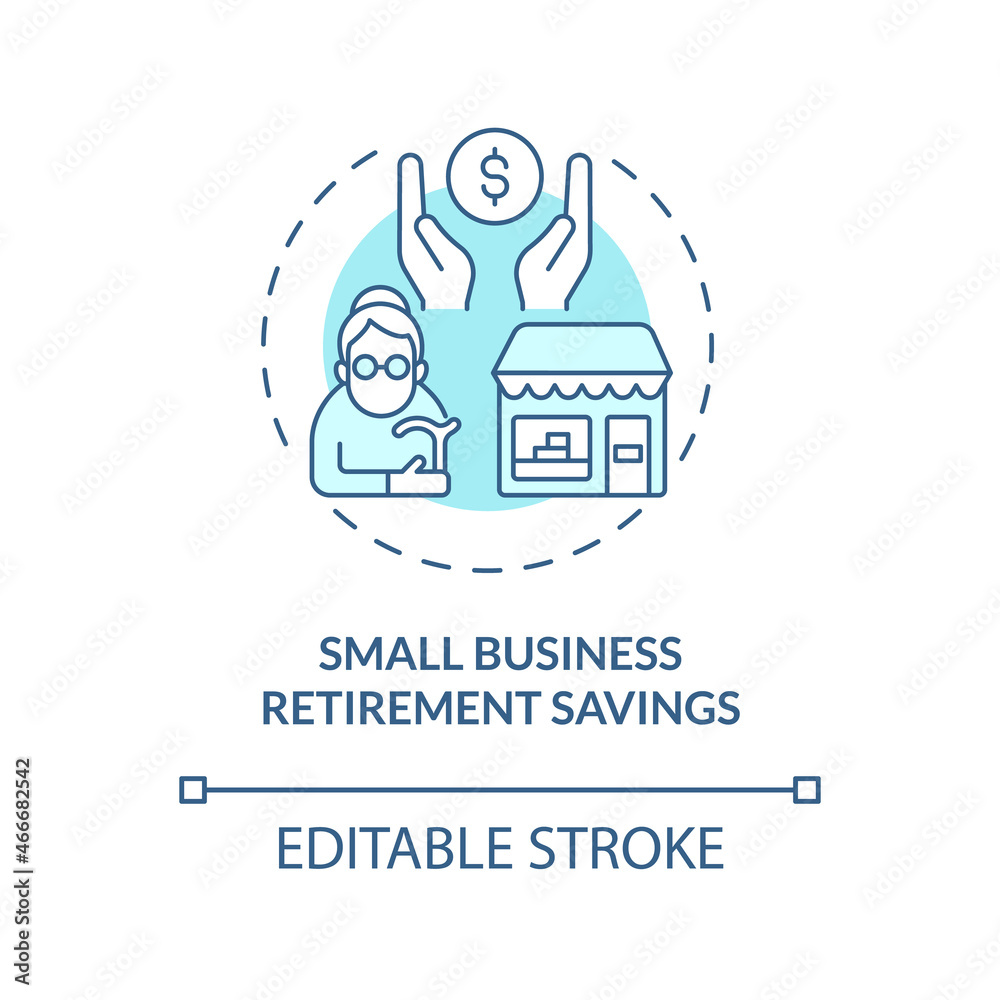 Pension savings for small business concept icon. Retirement account for entrepreneurs abstract idea thin line illustration. Bank account option. Vector isolated outline color drawing. Editable stroke Pension savings for small business concept icon. Retirement account for entrepreneurs abstract idea thin line illustration. Bank account option. Vector isolated outline color drawing. Editable stroke