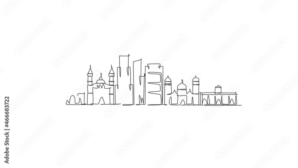 Animated self drawing of one continuous line draw Tegucigalpa city skyline, Honduras. Beautiful landmark home decor poster. World landscape tourism travel vacation. Full length single line animation.