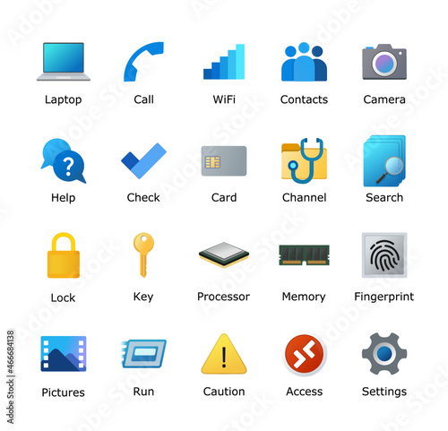 Desktop icon pack. My computer folder theme. Linux customization icons. PC shortcuts signs. System software and app. Mobile UI. New eleven inspired vector illustrations.