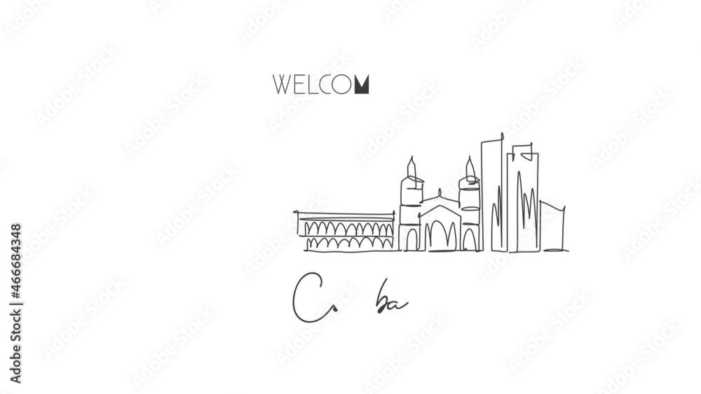 Animated self drawing of single continuous line draw Cordoba city skyline, Argentina. Famous city scraper landscape postcard print art. World travel destination concept. Full length one line animation Animated self drawing of single continuous line draw Cordoba city skyline, Argentina. Famous city scraper landscape postcard print art. World travel destination concept. Full length one line animation