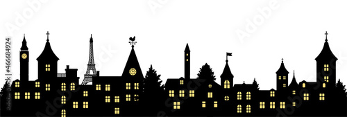 Silhouette landscape, townscape vector illustration