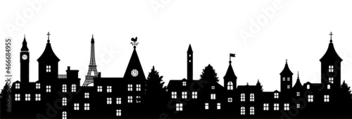 Silhouette landscape, townscape vector illustration