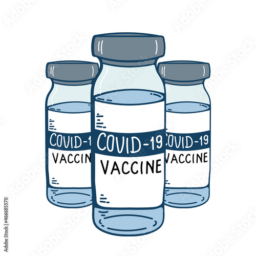 Covid-19 coronavirus vaccine. vaccine vial doodle icon. Treatment for coronavirus covid-19. Isolated vector illustration