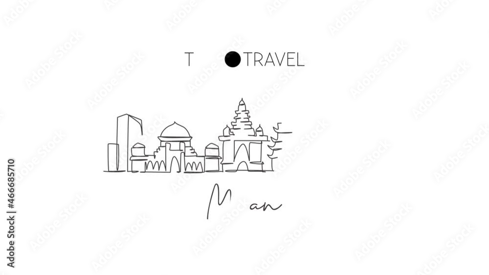 Animated self drawing of continuous line draw Medan city skyline Indonesia. Beautiful city landmark home decor poster print. World landscape tourism travel vacation. Full length single line animation. Animated self drawing of continuous line draw Medan city skyline Indonesia. Beautiful city landmark home decor poster print. World landscape tourism travel vacation. Full length single line animation.